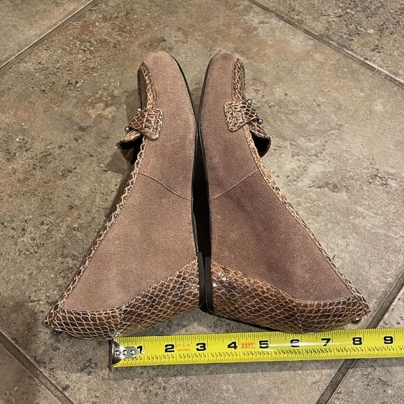 Donald J Pliner Tan Suede Wedge Shoes Womens Size 8.5N Snakeskin Leather - Picture 9 of 12